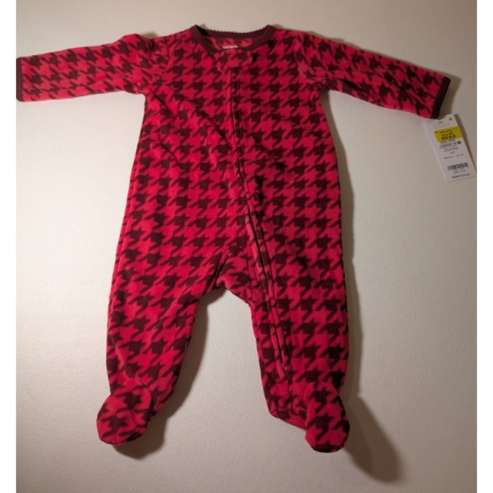 Carter's Baby Girls' Fleece Footed Pajamas‎ 3M Red Houndstooth New - Picture 3 of 4